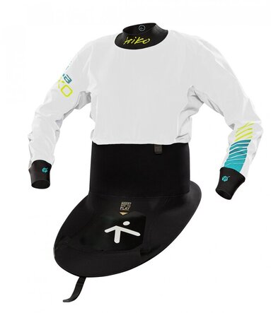 HIKO MAMBA TOPDECK IN WHITE WITH LONG SLEEVED AND GREEN / BLUE DETAIL ON SLEEVE 