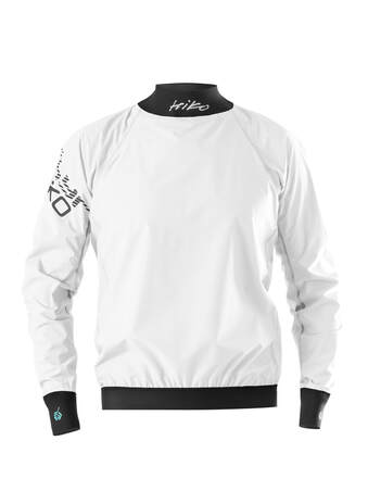 hiko long sleeved cag in white with black logos