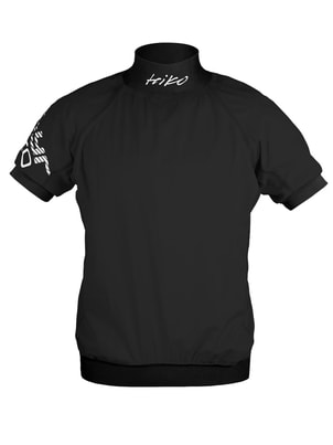 hiko short sleeved cage shown in black with white logos 
