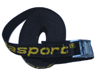 GALASPORT ROOF STRAPS - 3.1 METRES LONG SHOWN IN BLACK WITH YELLOW LOGO 
